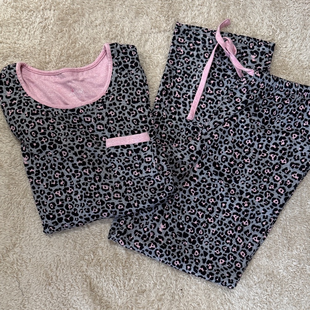 Cuddle Duds Leopard Print Pajamas Set - Pink Grey and Black